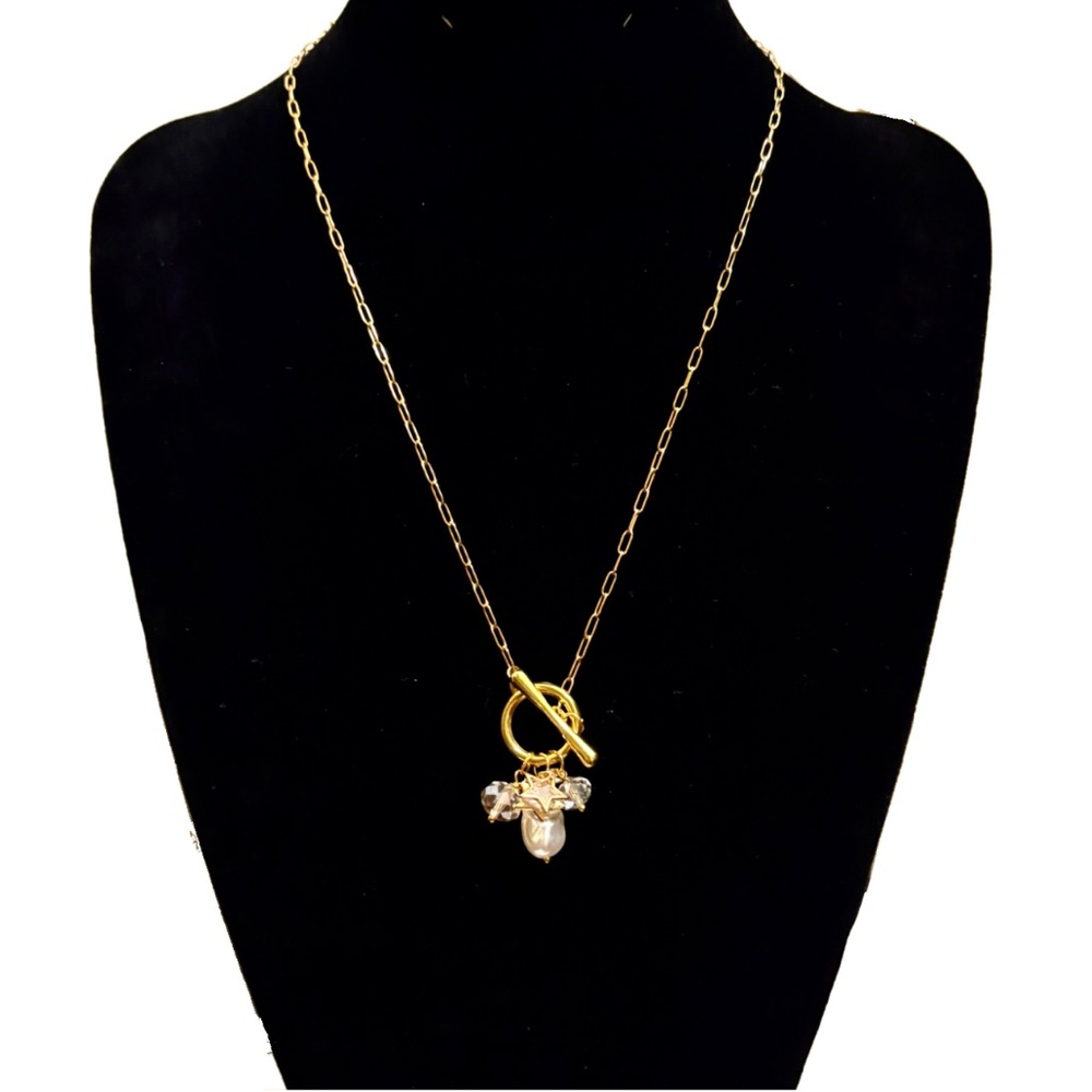 ✨NEW✨ Starry Crystals & Freshwater Pearl & Gold Chain Sporty Luxe Necklace
